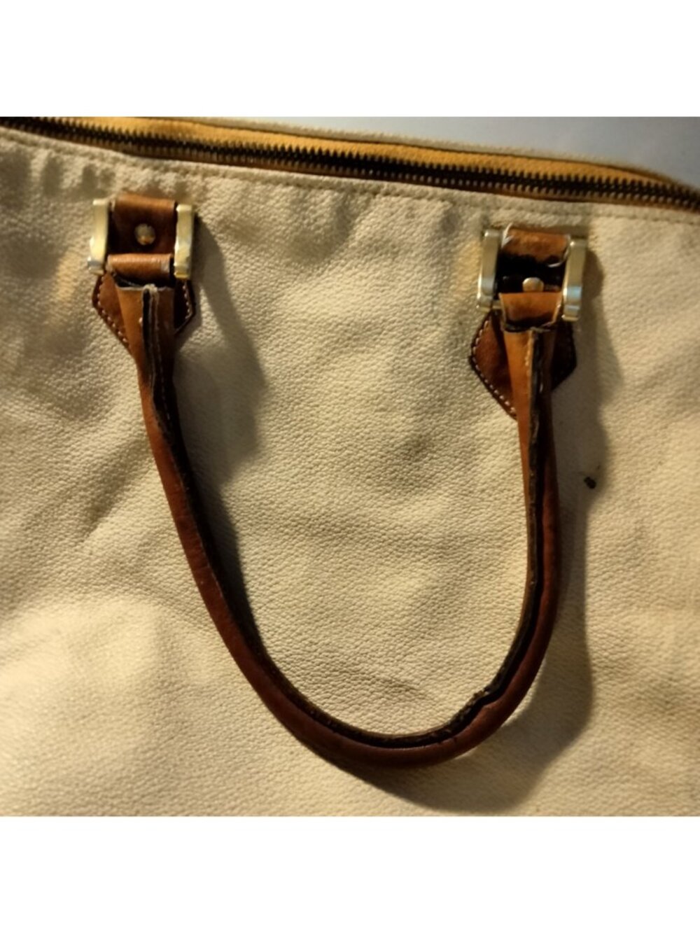 Fedra Milano Beige Leather Tote Bag Brown Handles Italy 1970s Vintage Shabby Dis - Picture 6 of 16
